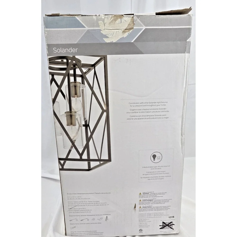 Kichler Solander 1341876 3 Light Pendant Olde Bronze Clear Glass Geometric NEW